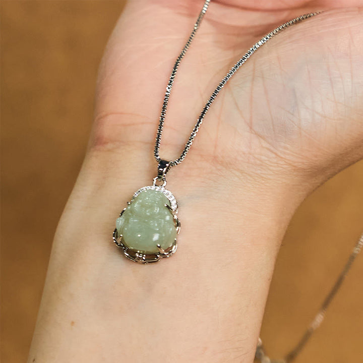 Buddha Stones Natural Hetian Jade Laughing Buddha Abundance Necklace Pendant - image 4