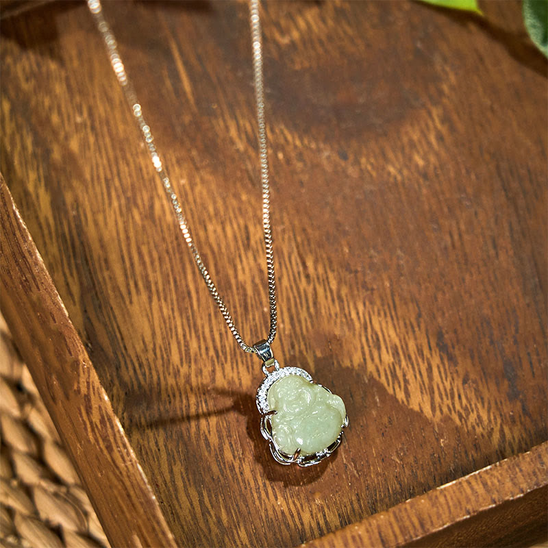 Buddha Stones Natural Hetian Jade Laughing Buddha Abundance Necklace Pendant - image 2
