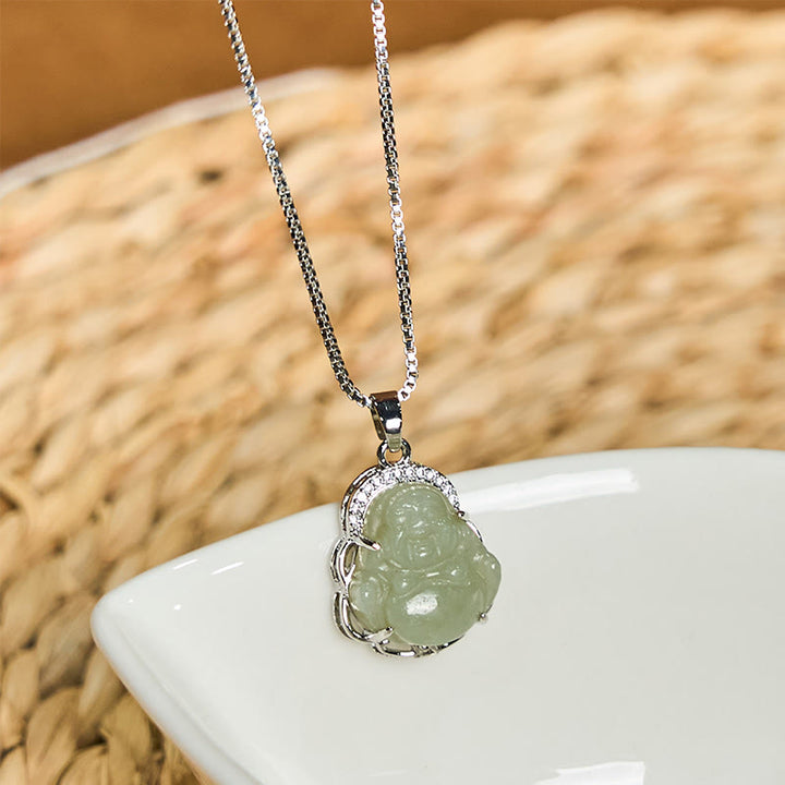 Buddha Stones Natural Hetian Jade Laughing Buddha Abundance Necklace Pendant - image 3