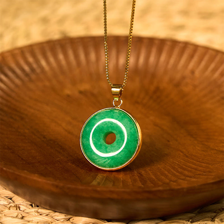 Buddha Stones Natural Cyan Jade Peace Buckle Healing Luck Necklace Pendant