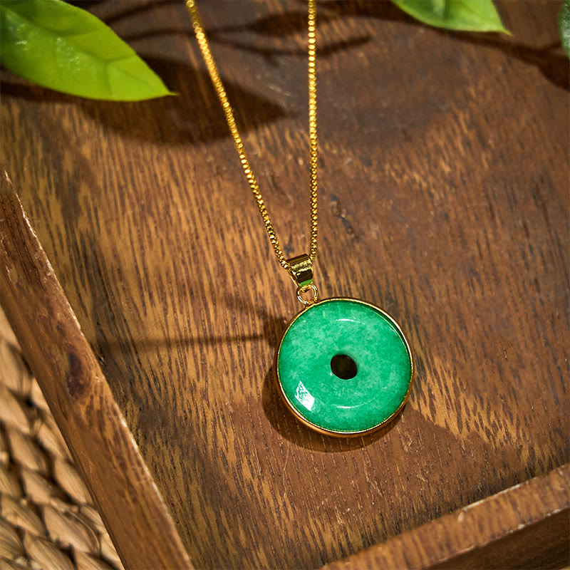 Buddha Stones Natural Cyan Jade Peace Buckle Healing Luck Necklace Pendant
