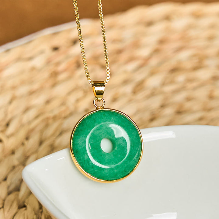 Buddha Stones Natural Cyan Jade Peace Buckle Healing Luck Necklace Pendant