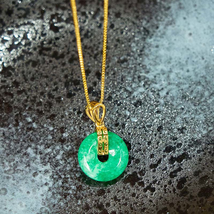 Buddha Stones Cyan Jade Peace Buckle Healing Luck Necklace Pendant