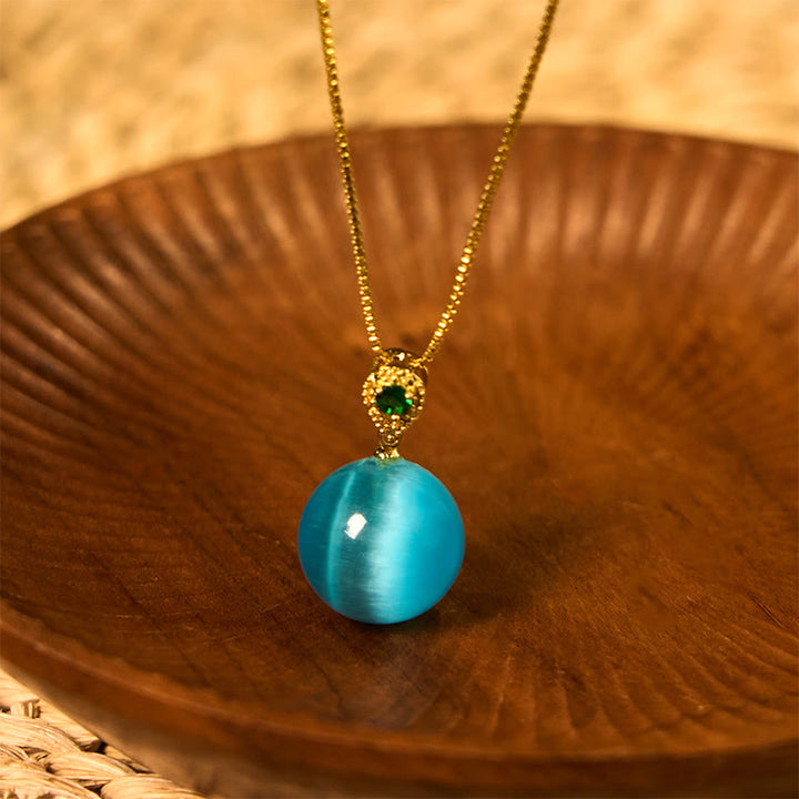 Buddha Stones Cat's Eye Round Ball Confidence Necklace Pendant