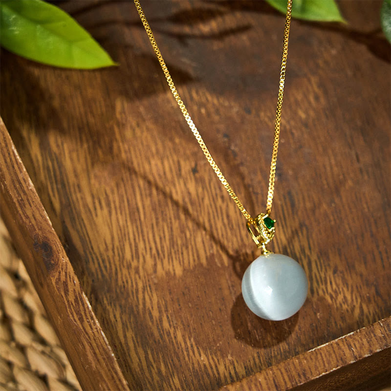 Buddha Stones Cat's Eye Round Ball Confidence Necklace Pendant