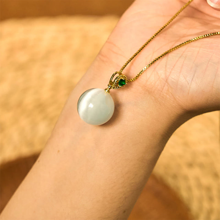 Buddha Stones Cat's Eye Round Ball Confidence Necklace Pendant