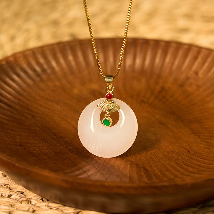 Buddha Stones Golden Silk Jade Peace Buckle Wealth Necklace Pendant