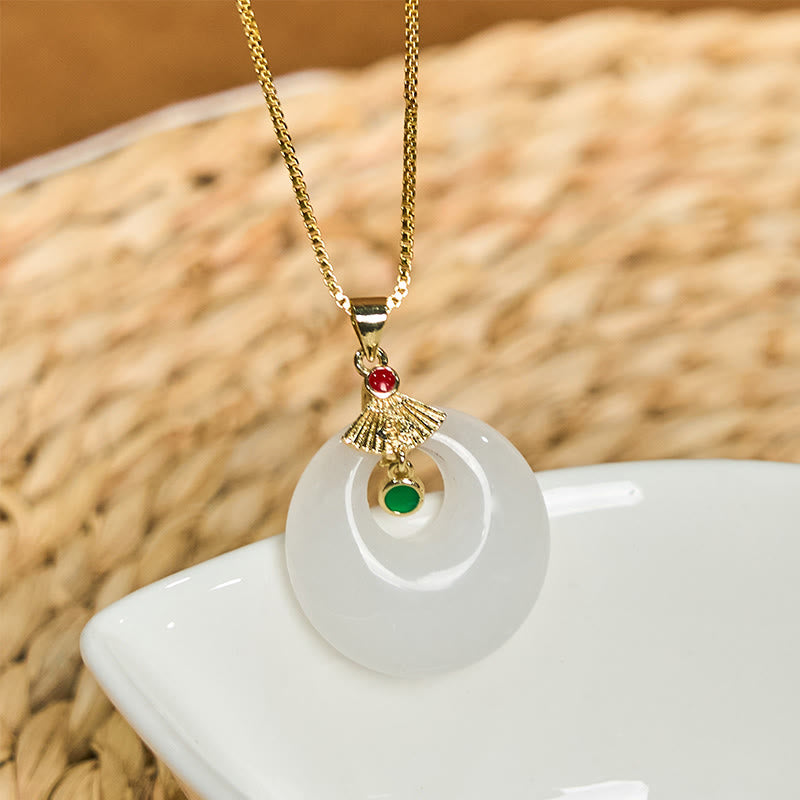 Buddha Stones Golden Silk Jade Peace Buckle Wealth Necklace Pendant