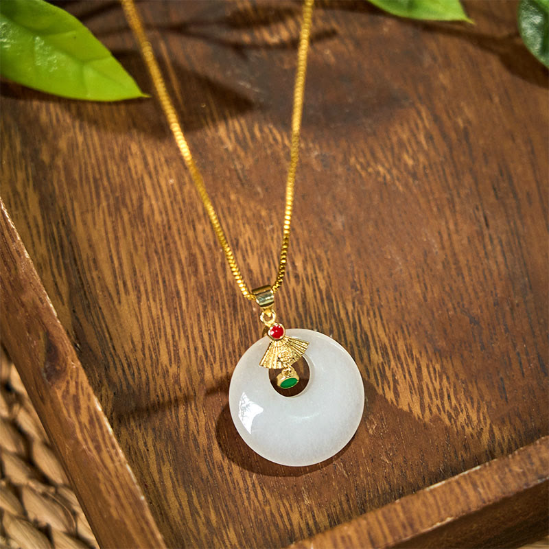 Buddha Stones Golden Silk Jade Peace Buckle Wealth Necklace Pendant