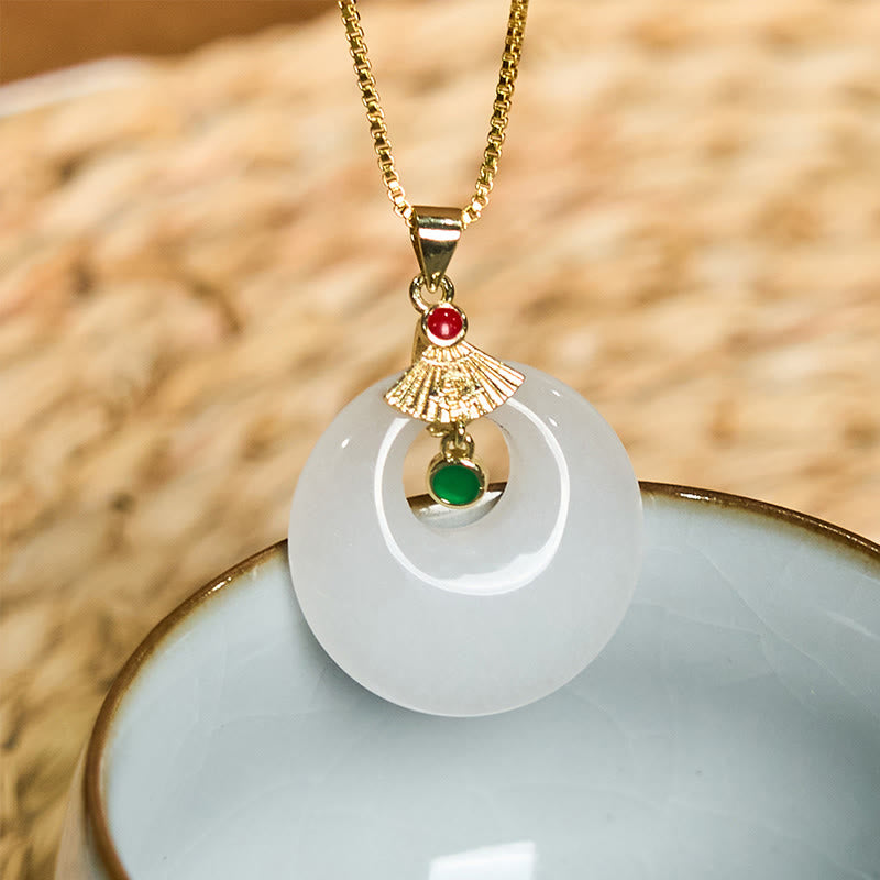 Buddha Stones Golden Silk Jade Peace Buckle Wealth Necklace Pendant