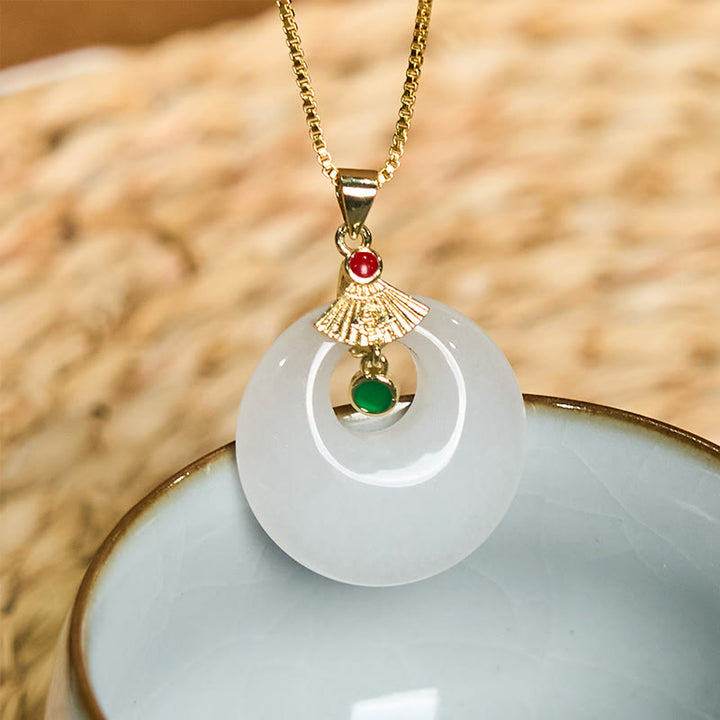 Buddha Stones Golden Silk Jade Peace Buckle Wealth Necklace Pendant