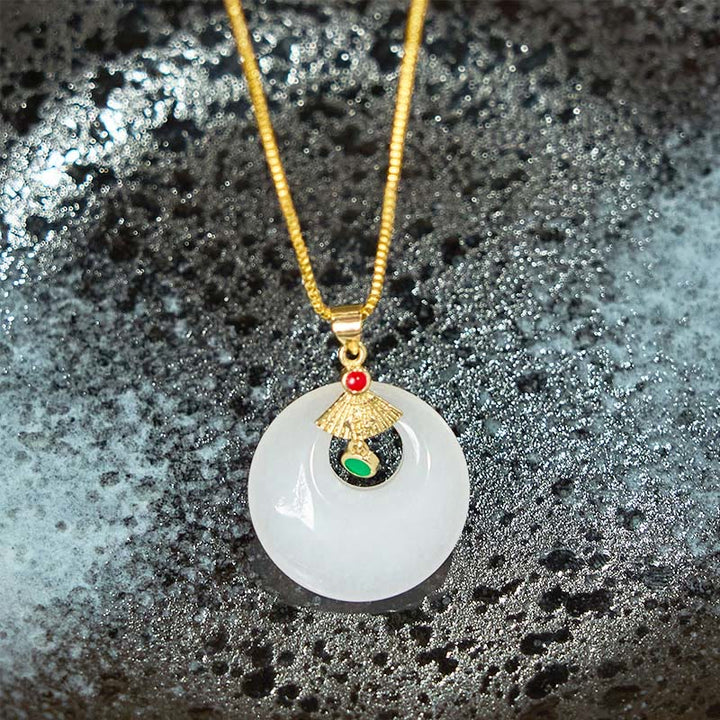 Buddha Stones Golden Silk Jade Peace Buckle Wealth Necklace Pendant