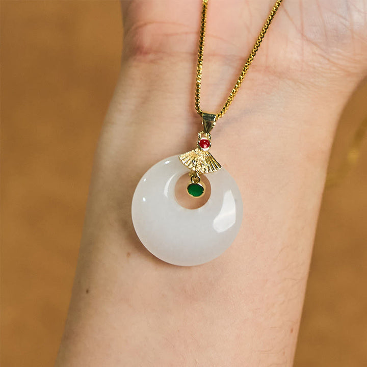 Buddha Stones Golden Silk Jade Peace Buckle Wealth Necklace Pendant