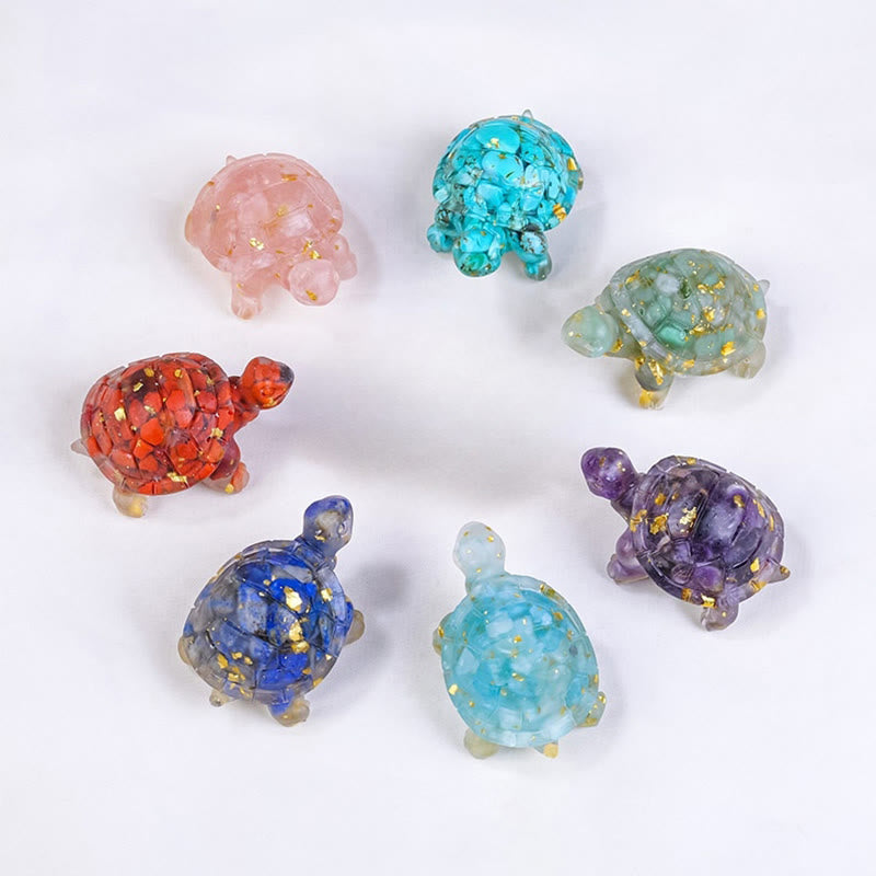 Buddha Stones Natural Crystal Gravel Drip Resin Small Turtle Decoration Statue - image 1