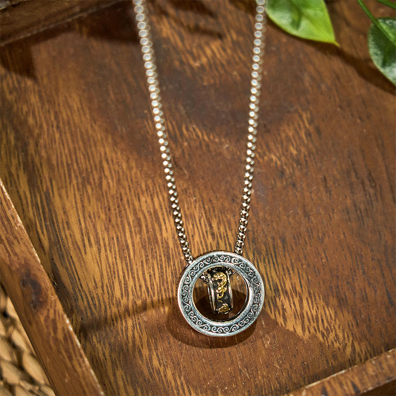 Buddha Stones Double Ring PiXiu Peace Buckle Wealth Rotatable Necklace Pendant - image 4