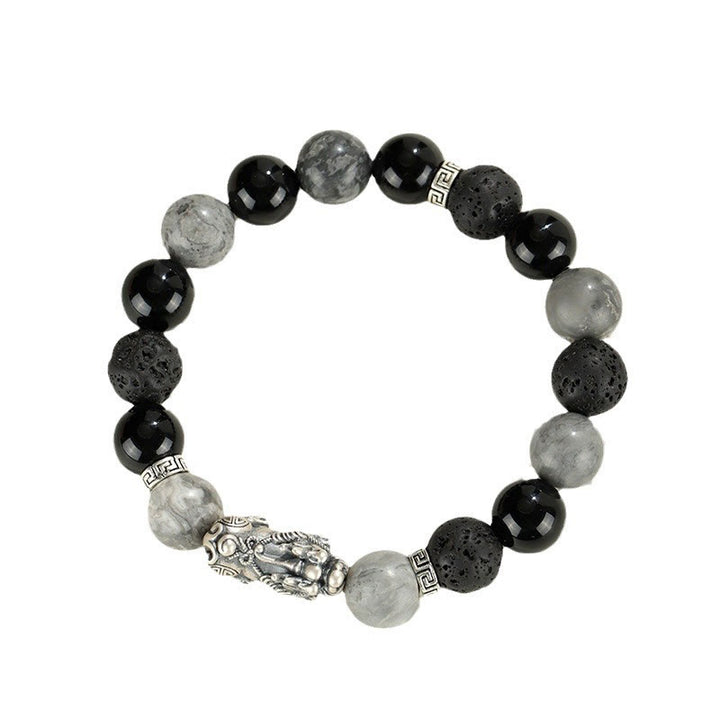 Buddha Stones 999 Sterling Silver PiXiu Black Onyx Grey Jasper Lava Rock Protection Bracelet - image 12