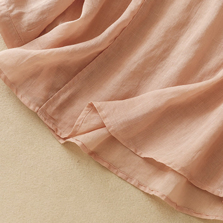 Buddha Stones Plain Frog-Button Embroidery Vine Long Sleeve Slanted Collar Cotton Linen Women's Shirt - image 6