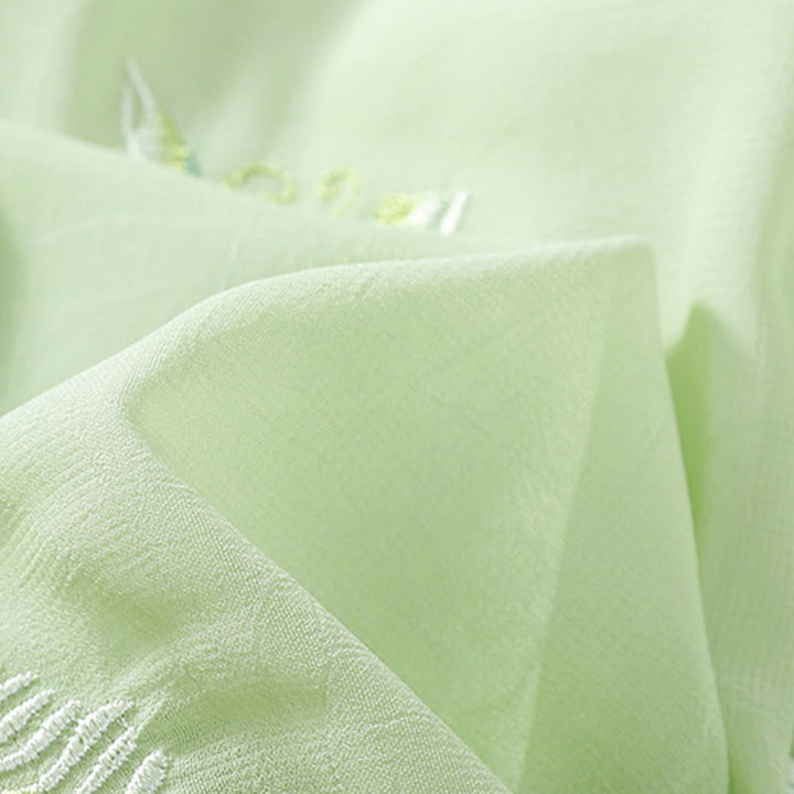 Buddha Stones Embroidery Plants Flower Half Sleeve Plain Frog-Button Stand Collar Women's Shirt - image 9