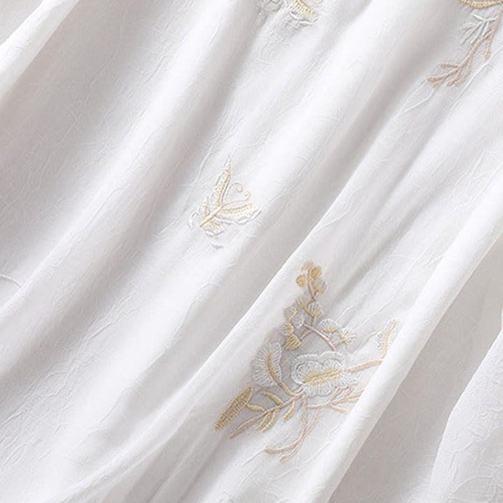 Buddha Stones Embroidery Plants Flower Half Sleeve Plain Frog-Button Stand Collar Women's Shirt - image 14