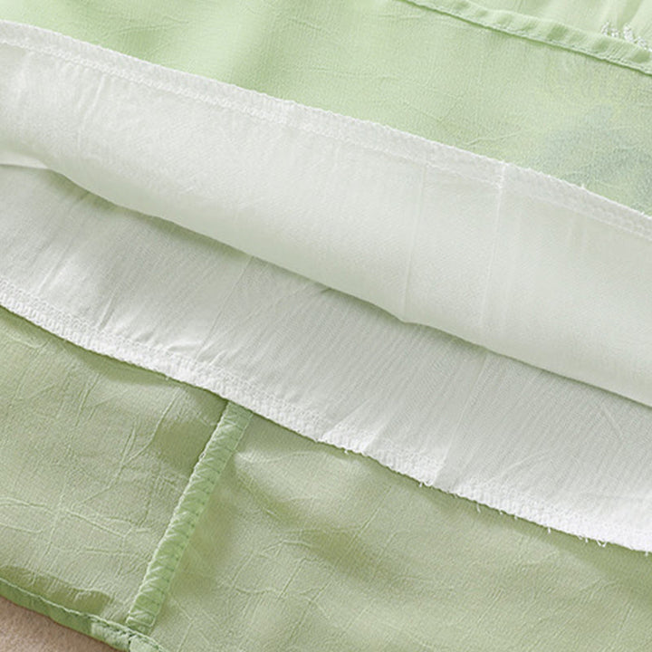 Buddha Stones Embroidery Plants Flower Half Sleeve Plain Frog-Button Stand Collar Women's Shirt - image 8