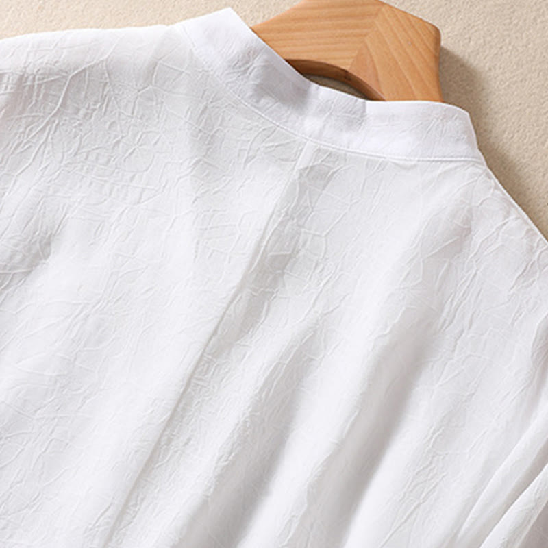 Buddha Stones Embroidery Plants Flower Half Sleeve Plain Frog-Button Stand Collar Women's Shirt - image 13