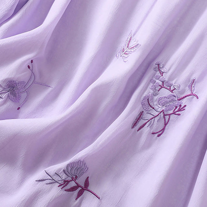 Buddha Stones Embroidery Plants Flower Half Sleeve Plain Frog-Button Stand Collar Women's Shirt - image 23