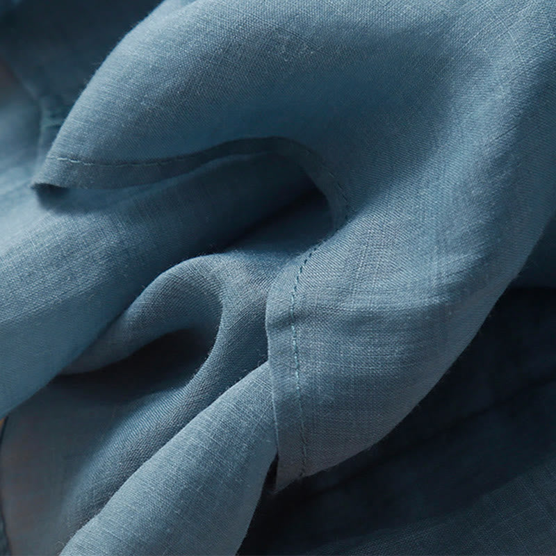 Buddha Stones Summer Casual Flower Branches Embroidered Pattern V-Neck Half Sleeve Cotton Linen Women's T-shirt - image 4