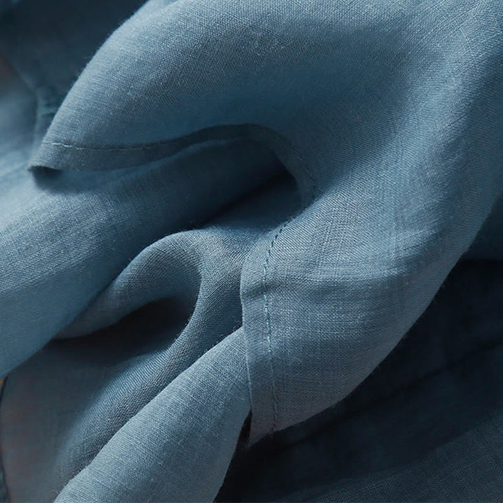 Buddha Stones Summer Casual Flower Branches Embroidered Pattern V-Neck Half Sleeve Cotton Linen Women's T-shirt - image 4