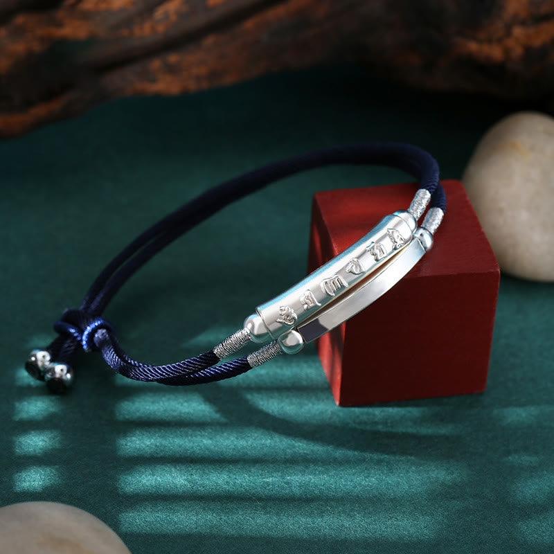 Buddha Stones Dragon Knot Sterling Silver Om Mani Padme Hum Double Hand Woven Bracelet - Blue String(Wrist Circumference: 15-20cm) - image 7