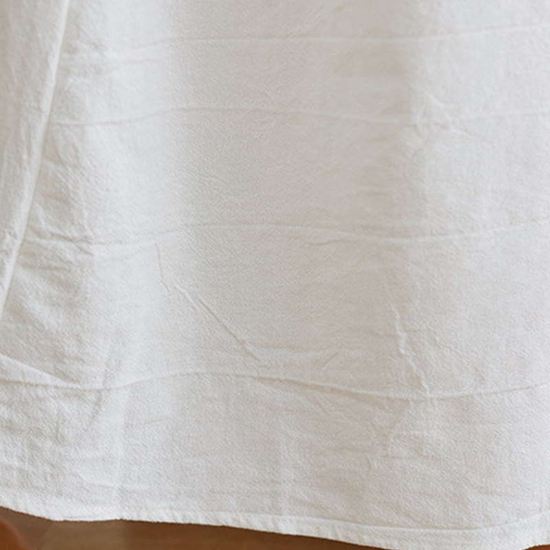 Buddha Stones Loose Plain Ethnic Embroidery Floral Pattern Three Quarter Sleeve Cotton Linen Maxi Dress - image 8