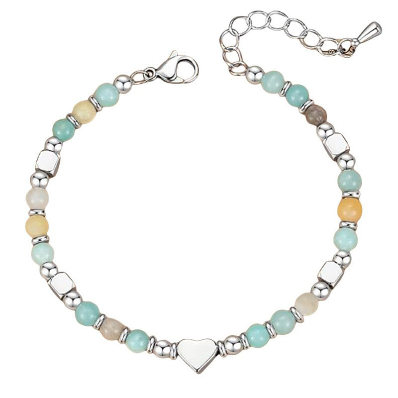 Buddha Stones Natural Stone Amazonite Amethyst Lazurite Lapis Lazuli Rose Quartz Heart Positive Balance Bracelet - image 4
