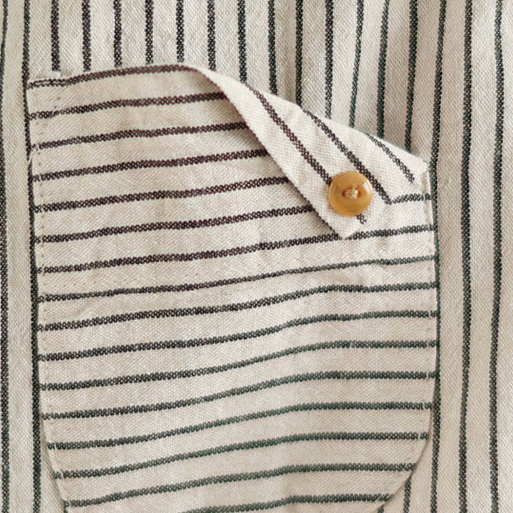 Buddha Stones Spring Causal Splice Design Striped Long Sleeve Button Lapel Cotton Linen Women's Shirt With Pocket