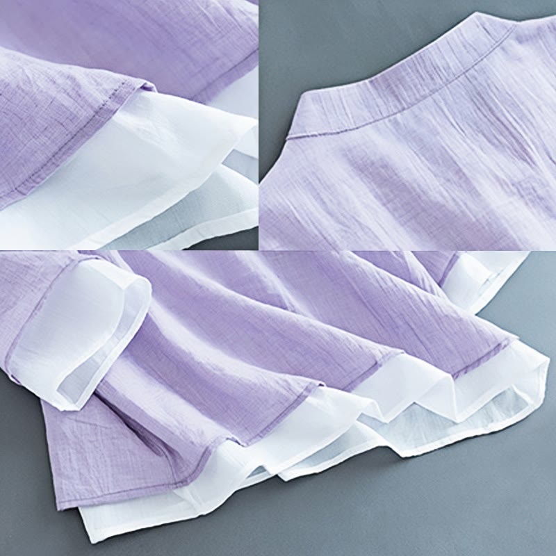 Buddha Stones Flower Embroidery Three Quarter Sleeve Frog-Button Mandarin Collar Cotton Linen Women's Shirt - image 12