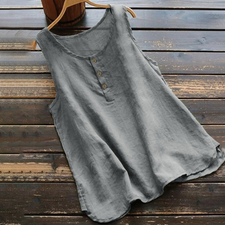 Buddha Stones Summer Pure Color Crew Collar Button Women's Vest Waistcoat - Gray - US16，UK/AU20，EU48 (5XL) - image 2
