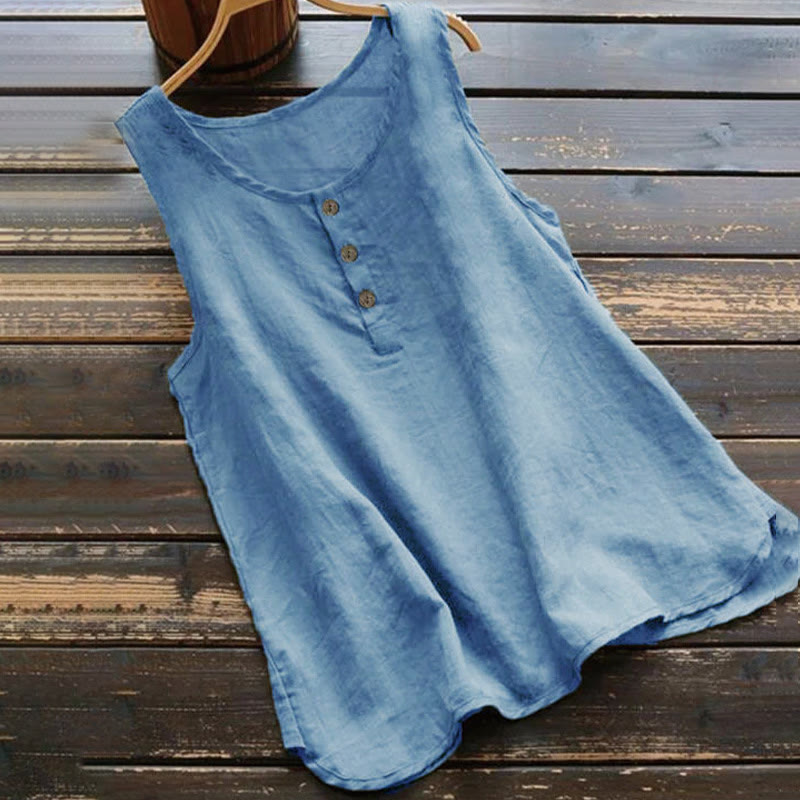 Buddha Stones Summer Pure Color Crew Collar Button Women's Vest Waistcoat - RoyalBlue - US16，UK/AU20，EU48 (5XL) - image 3