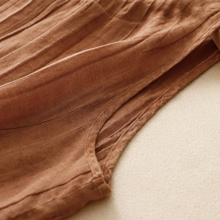 Buddha Stones Summer Pure Color Wrinkle Lace-up Sleeveless Cotton Linen Vest Women's Waistcoat