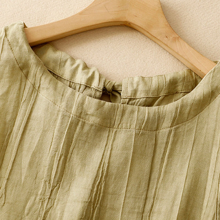 Buddha Stones Summer Pure Color Wrinkle Lace-up Sleeveless Cotton Linen Vest Women's Waistcoat