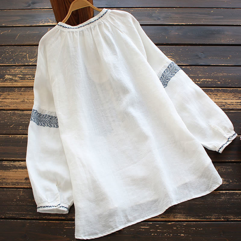 Buddha Stones Ethnic Embroidery Bohemian Pattern Long Sleeve Crew Neck Women's Shirt - image 2