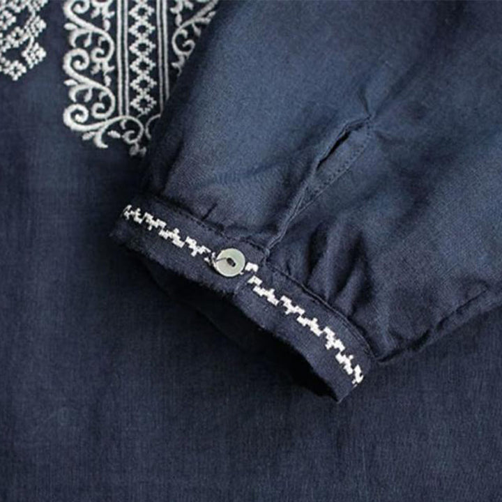 Buddha Stones Ethnic Embroidery Bohemian Pattern Long Sleeve Crew Neck Women's Shirt - image 12