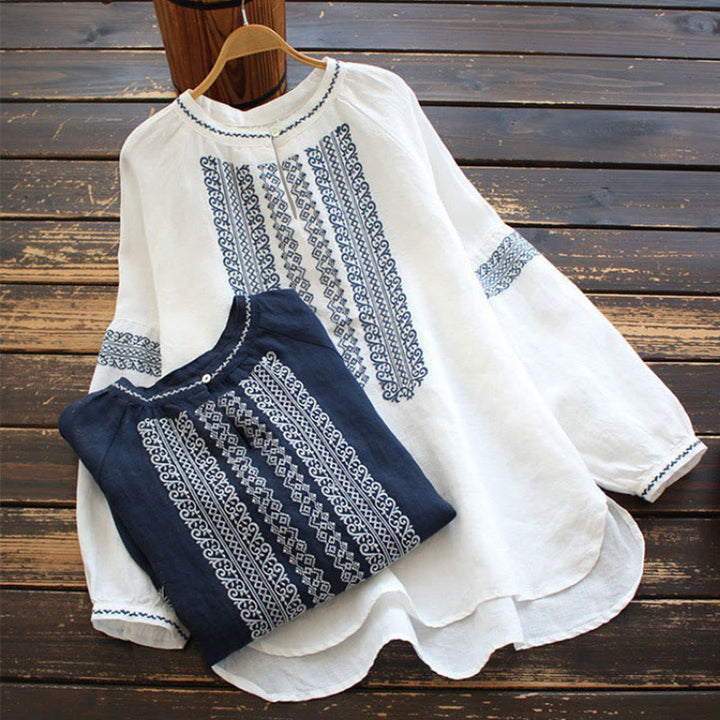 Buddha Stones Ethnic Embroidery Bohemian Pattern Long Sleeve Crew Neck Women's Shirt - image 13