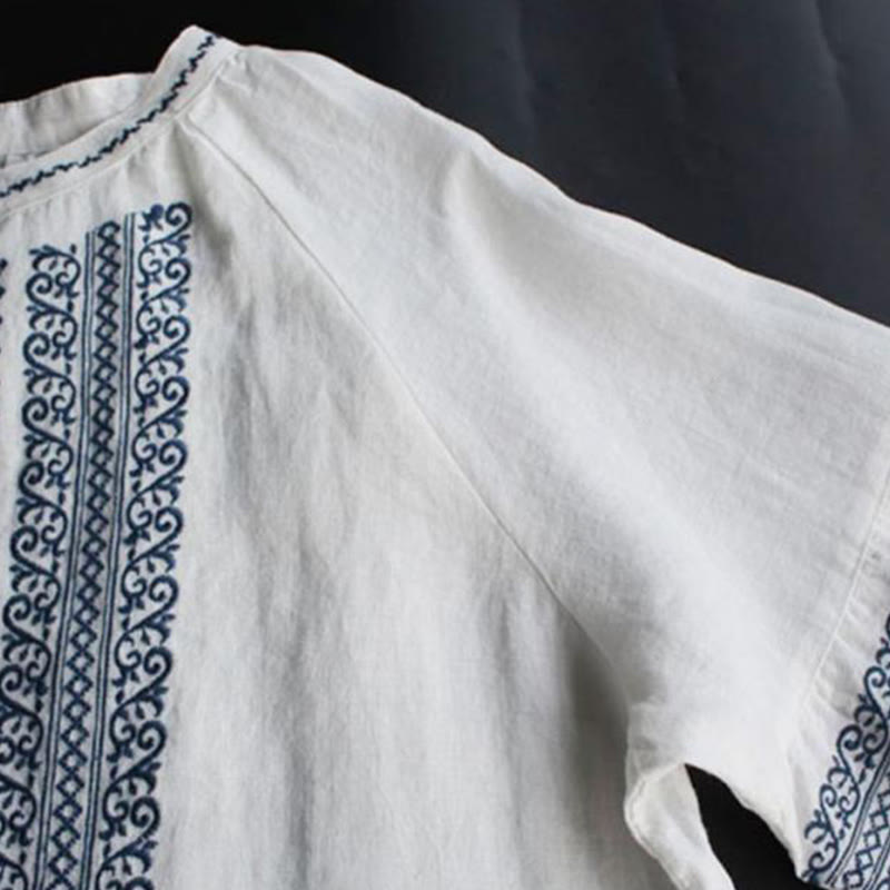 Buddha Stones Ethnic Embroidery Bohemian Pattern Long Sleeve Crew Neck Women's Shirt - image 3