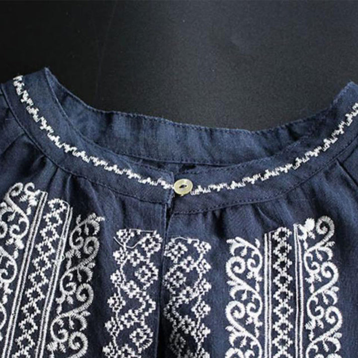 Buddha Stones Ethnic Embroidery Bohemian Pattern Long Sleeve Crew Neck Women's Shirt - image 9