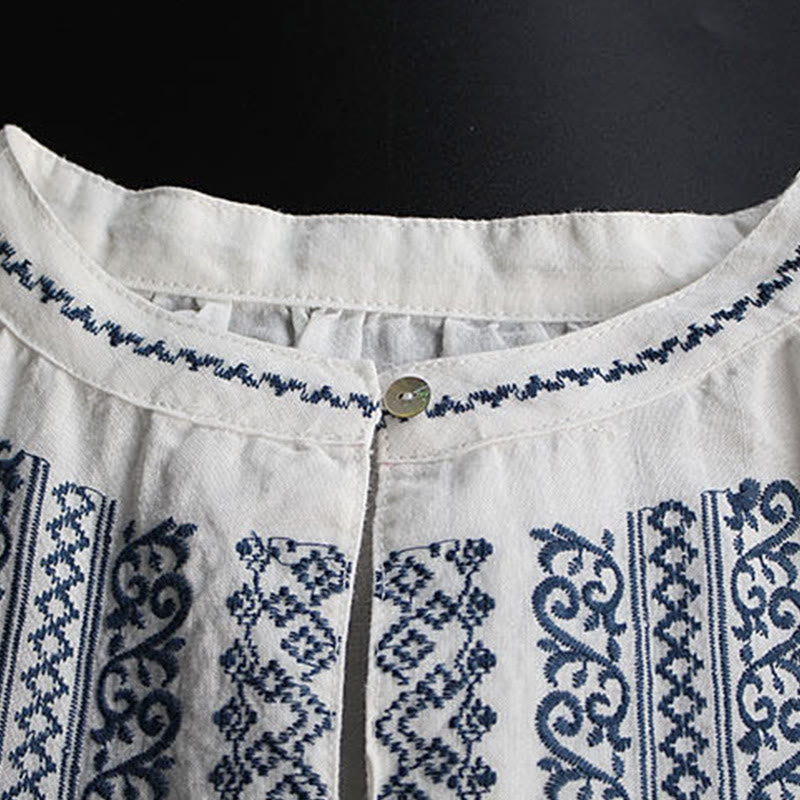 Buddha Stones Ethnic Embroidery Bohemian Pattern Long Sleeve Crew Neck Women's Shirt - image 5