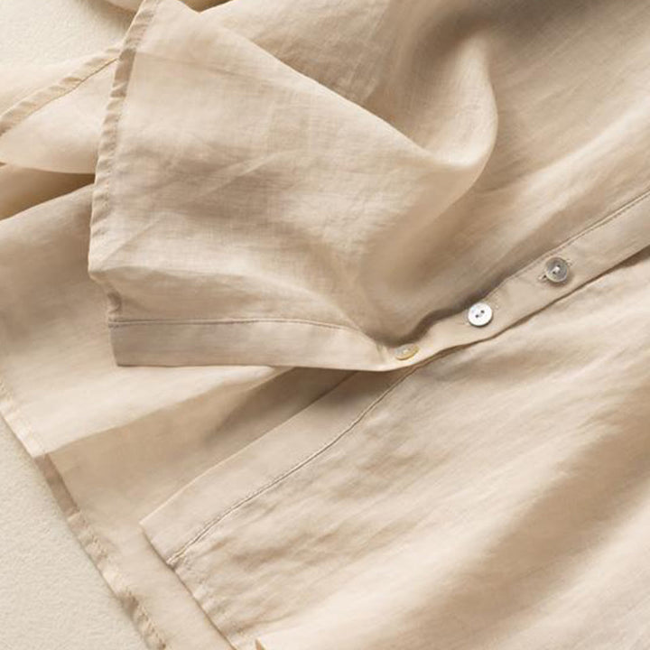 Buddha Stones Vintage Button Three Quarter Puff Sleeve V-Neck Cotton Linen Women's Shirt