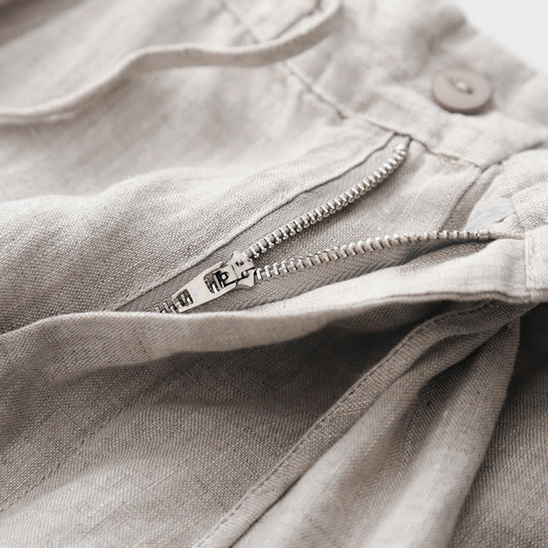 Buddha Stones Summer Plain Color Ankle-Length Drawstring Cotton Linen Women's Wide Leg Pants With Pockets Zipper - image 15