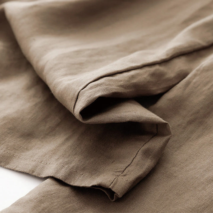 Buddha Stones Summer Plain Color Ankle-Length Drawstring Cotton Linen Women's Wide Leg Pants With Pockets Zipper - image 5