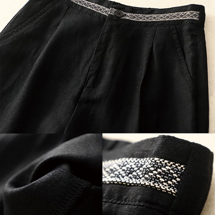 Buddha Stones Summer Plain Color 7-8 Length Cotton Linen Women's Wide Leg Pants With Pockets Zipper - image 22