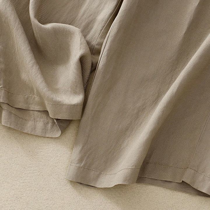 Buddha Stones Summer Plain Color 7-8 Length Cotton Linen Women's Wide Leg Pants With Pockets Zipper - image 13