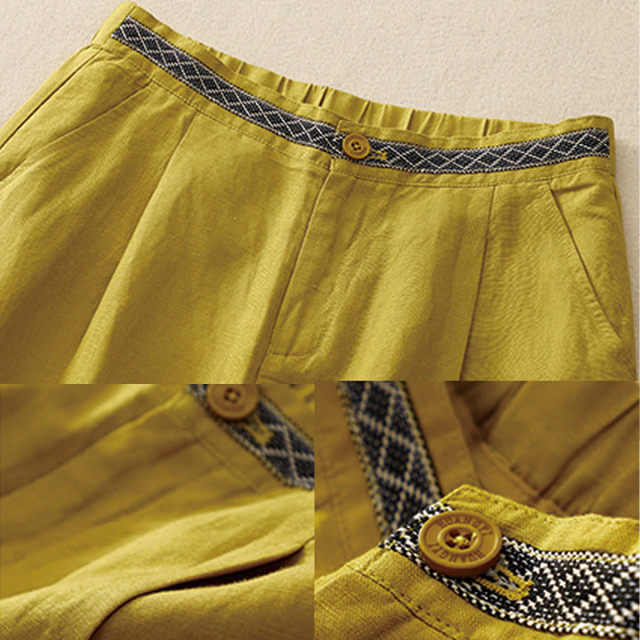 Buddha Stones Summer Plain Color 7-8 Length Cotton Linen Women's Wide Leg Pants With Pockets Zipper - image 3