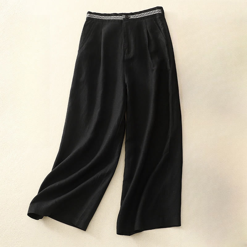 Buddha Stones Summer Plain Color 7-8 Length Women's Wide Leg Cropped Pants With Pockets Zipper - Black - US8-10，UK/AU12-14，EU40-42 (2XL) - image 19